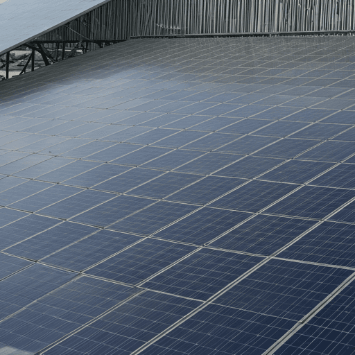 Close view of installed photovoltaic modules